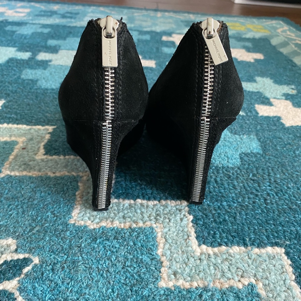 Michael Kors black suede zipper wedge heels size 7 1/2